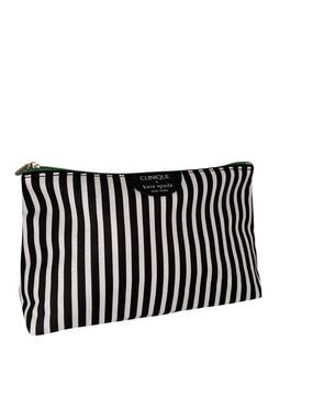 Clinique X Kate Spade Cosmetic Bag Black & White Stripes Green Polka Dots Zipper